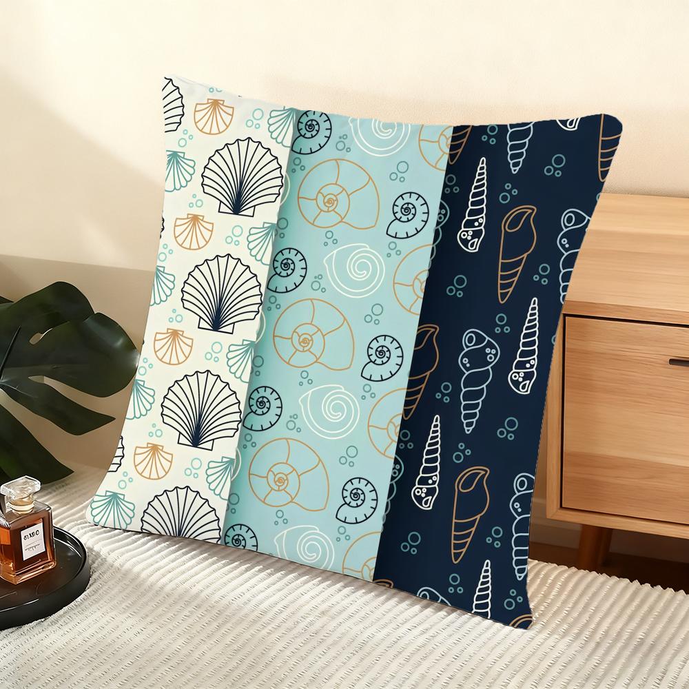 Seashell Pattern Cushion Cover Soft Short Plush Pillow Cover Smooth Cozy Texture Aesthetic Cushion Case Home Decor