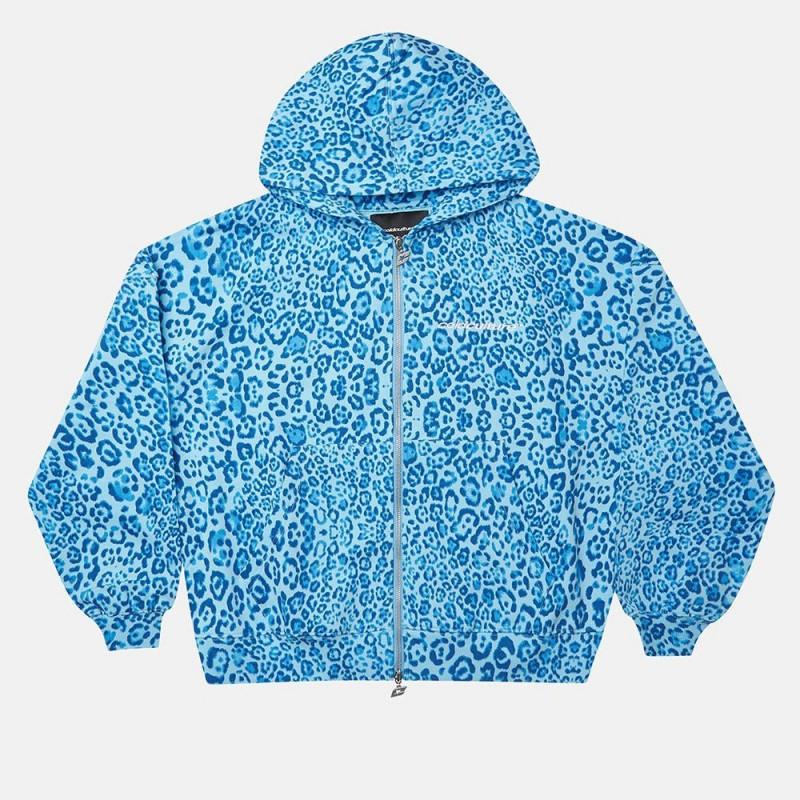 Vintage leoparda apdrukas ar rāvējslēdzēju hūdijs