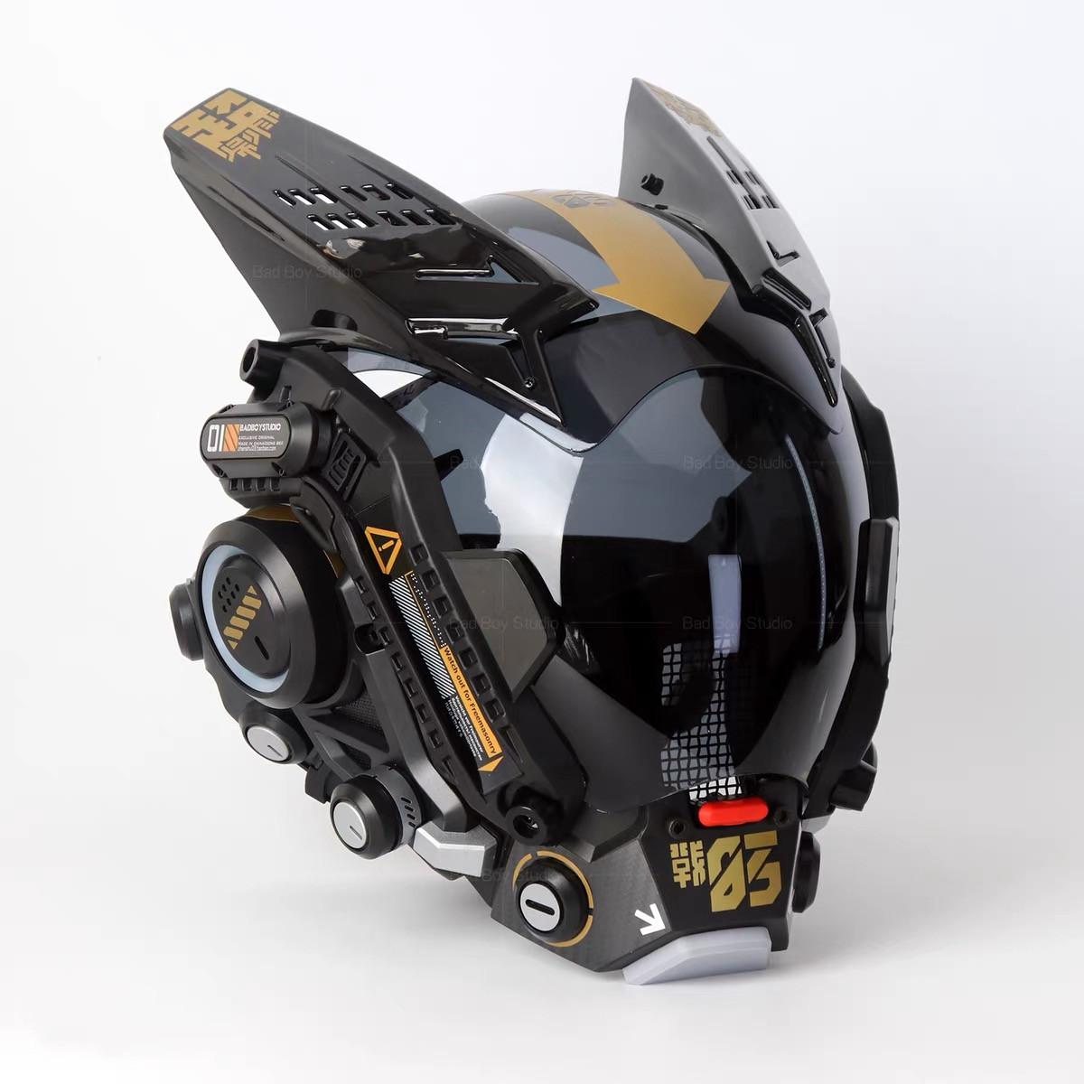 Future Technology Punk Tactical Helmet Sci-fi Mechanical Full Face Mask Halloween Carnival Music Festival Cosplay Mecha Headgear