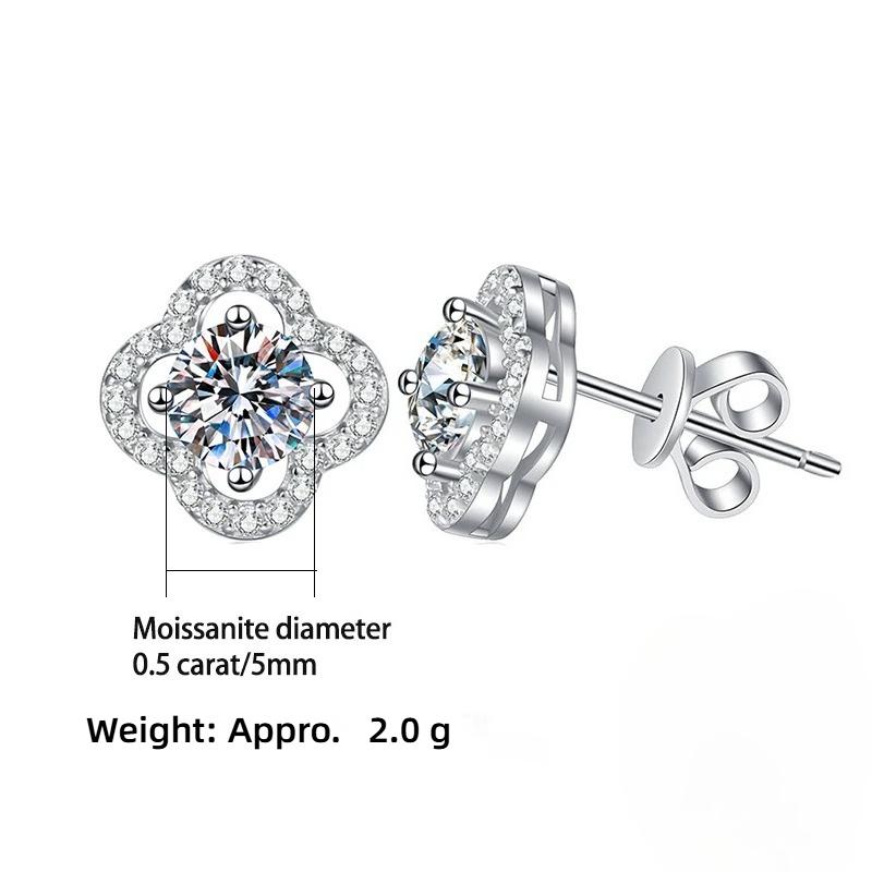 925 Sterling Silver D Color Moissanite Stud Earrings for Women Flower Four-leaf Clover Style 1CT Wedding Fine Jewelry Gifts