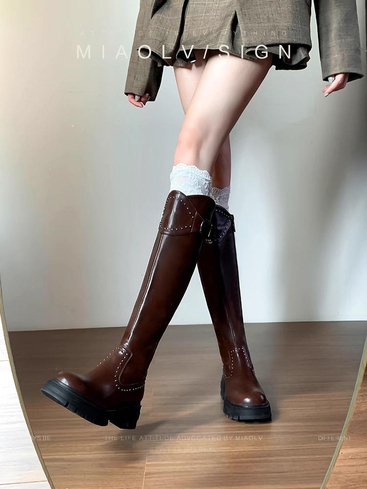 Pretty Concubine Punk Cyber Knee Boots Children Thin Long Boots High Boots Autumn and Winter Velvet Knight Boots