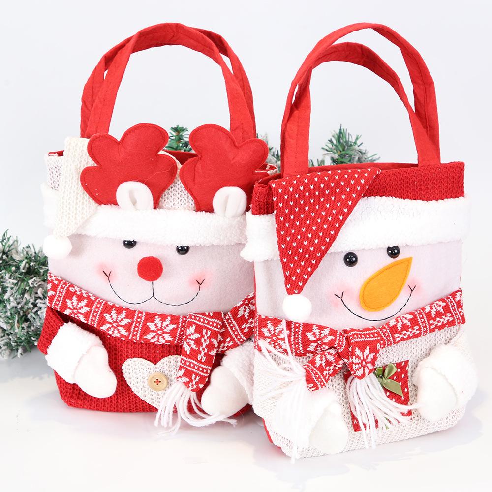 Christmas Candy Tote Bag Santa Snowman Deer Knit Felt Treat Gift Bag Party Decoration