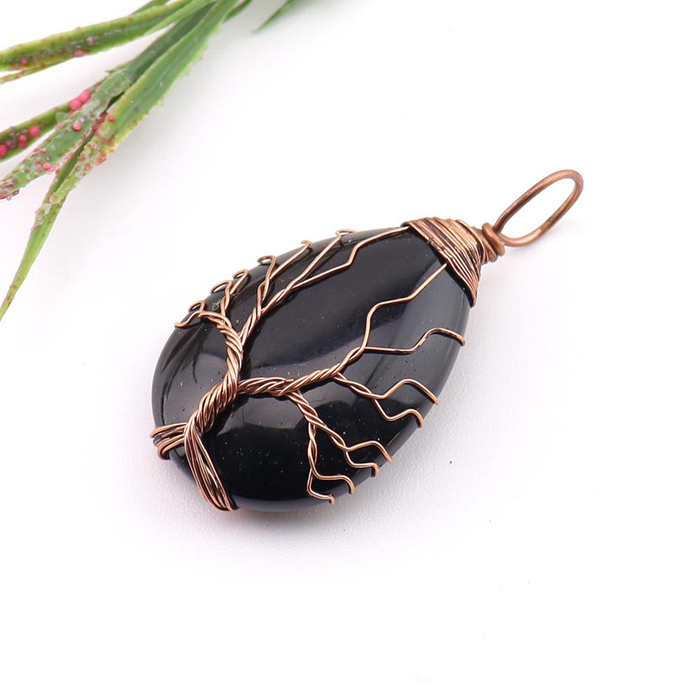 Natural Agate Crystal Tree of Life Pendant Necklace