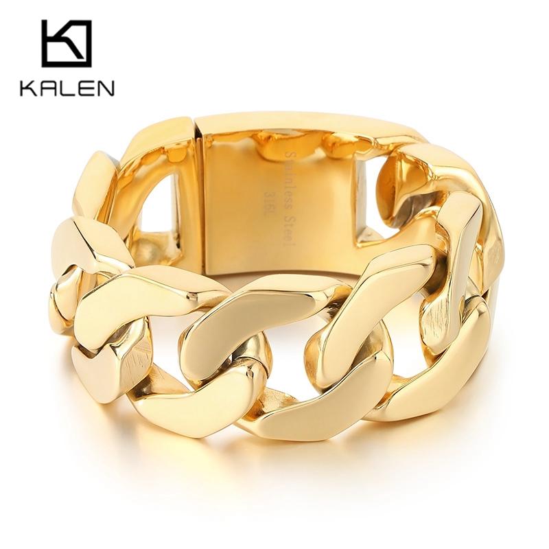 KALEN Domineering Flat Cuban Chain Bracelet Men‘s 30MM Chunky Stainless Steel Jewelry Shiny Exaggerated Rectangular Accessory