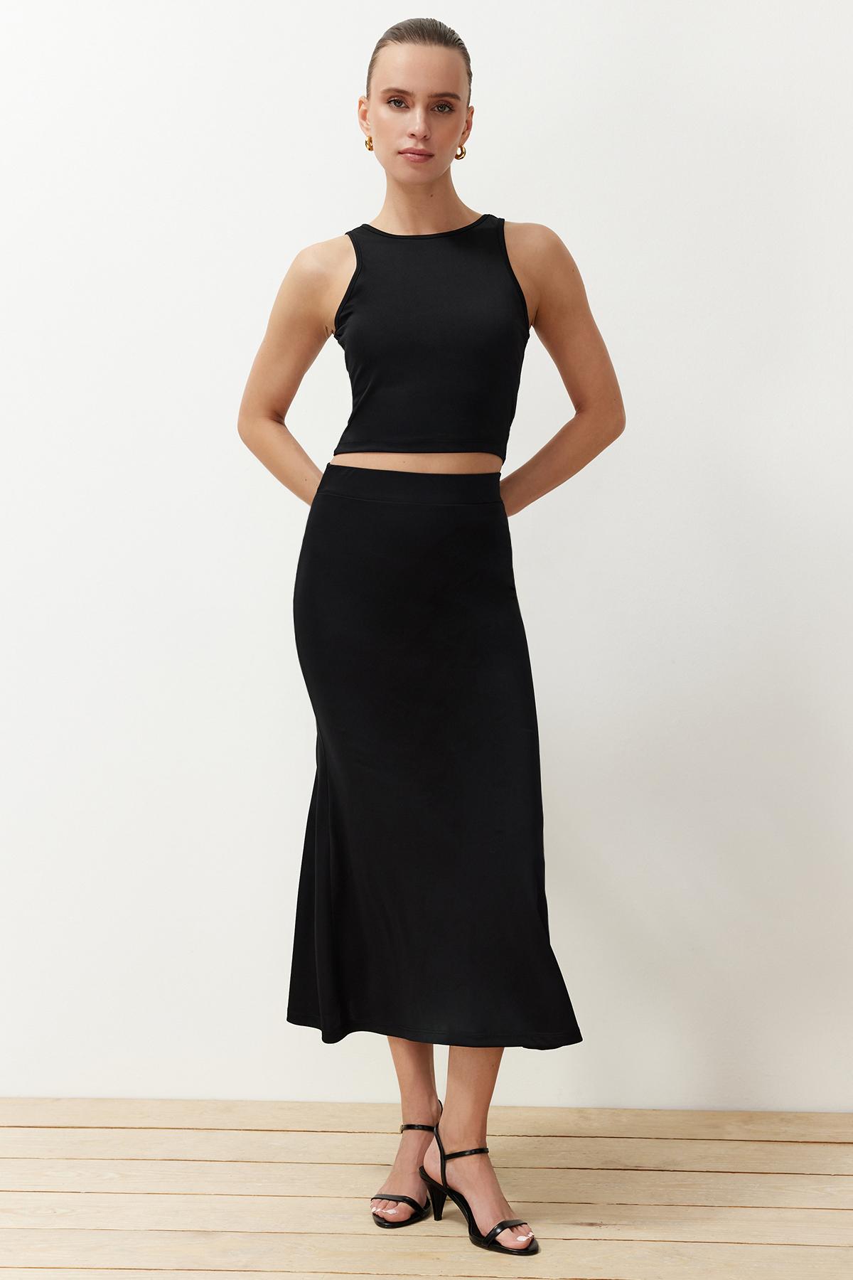 

Женский комплект с низом, модный новый сезон, черный укороченный комплект с нулевым рукавом, гибкий вязаный комплект с низом