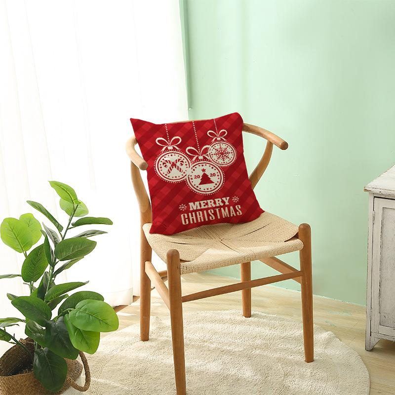 Cartoon Printed Polyester Pillow Cover Christmas Cushion Cushion Cover Red Christmas Home Decoration