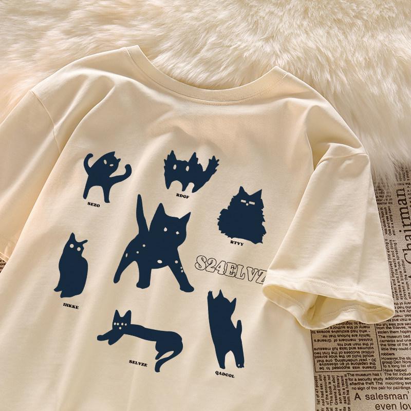 Unisex Retro Bawełniany Luźny T-shirt z Krótkim Rękawem dla Osób Plus Size
