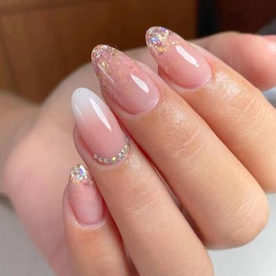 Simple Pure Desire Girl Powder Накладні нігті Поступова зміна блискучої пудри Diamond Wearing Nail Ніжна кругла голівка для нігтів Шматок для нігтів