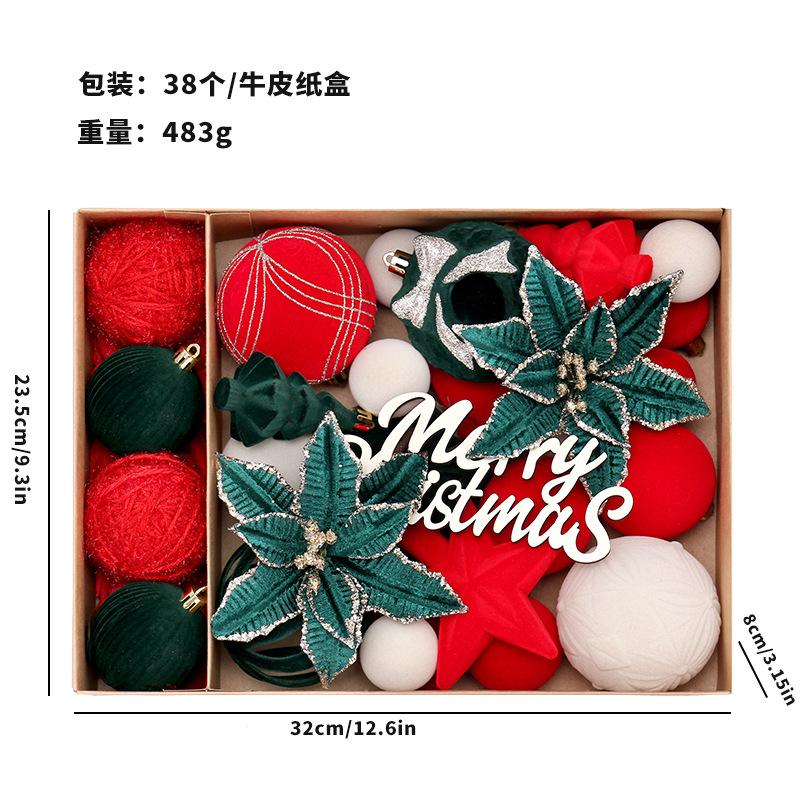 38Pcs Luxury Plush Christmas Ball Set Xmas Tree Top Flower Decoration Short Flocked Balls For Xmas Party Wedding Ornament