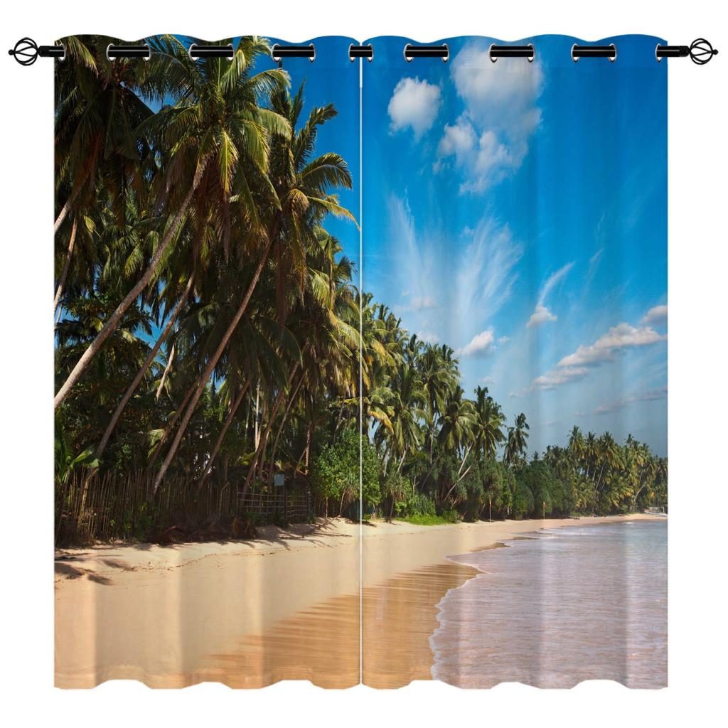 High-Density Blackout Curtains, Beach Curtains, Coconut Tree Seaside Series 6 Digital Printing Blackout Curtains