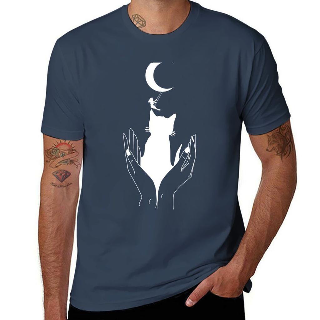 Moonchild With White Cat Tshirt Fashion Print Casual Short Sleeve