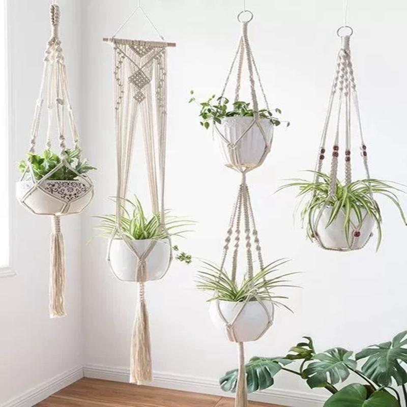 Maceta colgante Red para macetas colgantes Cesta colgante Tejida Soporte para plantas Colgador de macetas de jardinería Estante Maceta colgante de macramé bohemia Red