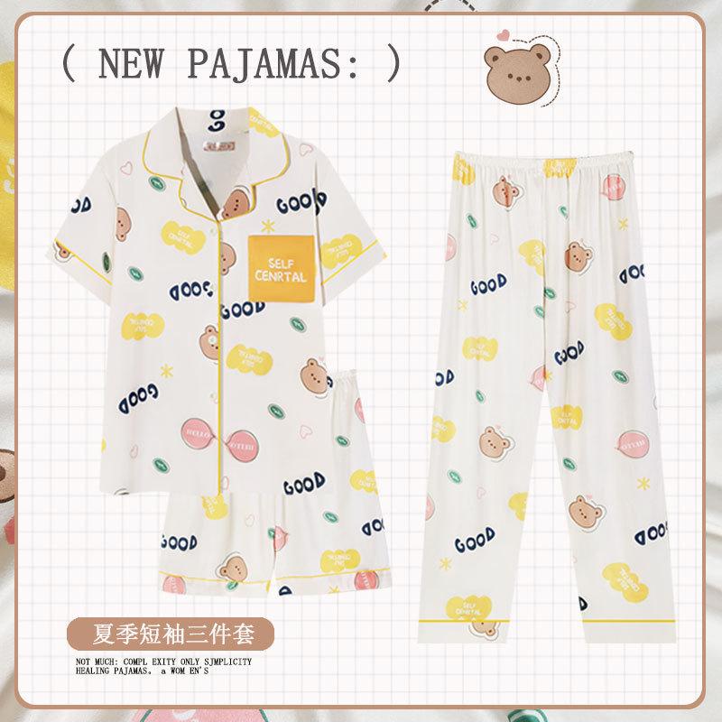 Soft Waxy Rabbit Pajamas Women's Japanese Milk Gentle and Cute Cartoon Girly Casual Short-sleeved Loungewear Three-piece Set