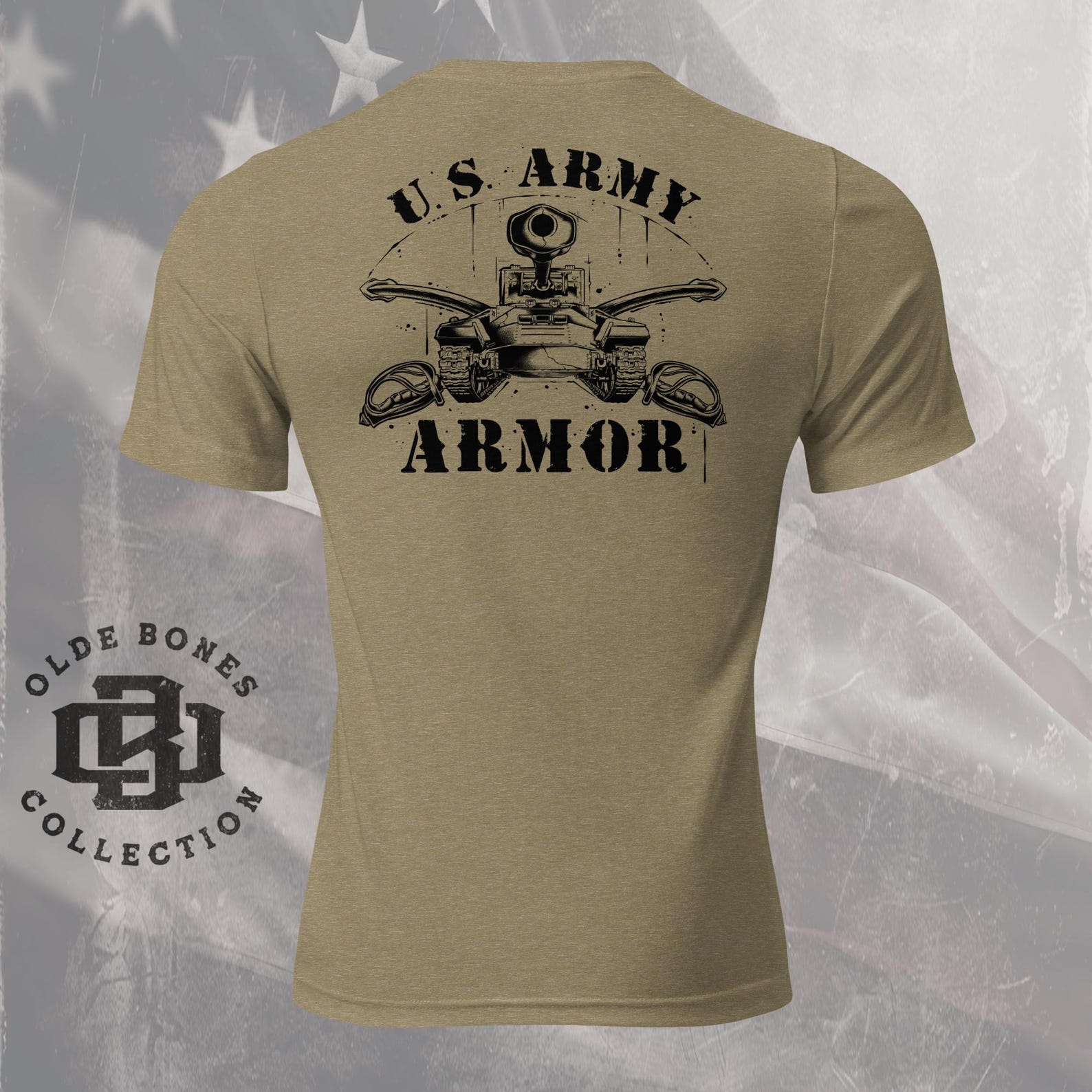 Tri-Blend Olive Army Armor Insignia Military T-Shirt 4XL