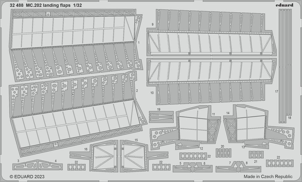 Eduard 1/32 Macchi MC.202 Folgore Landing Flap Etching Parts (for Italeri) Plastic Model Kit Parts EDU32488