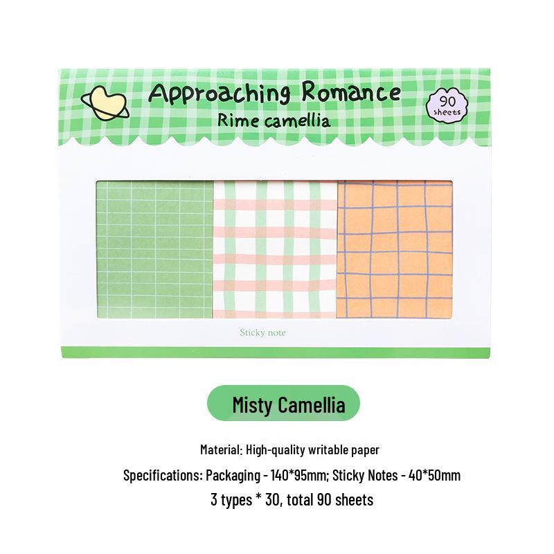 Romantic Plaid Sticky Notes: Korean Style Tearable Square Markers in 8 Designs