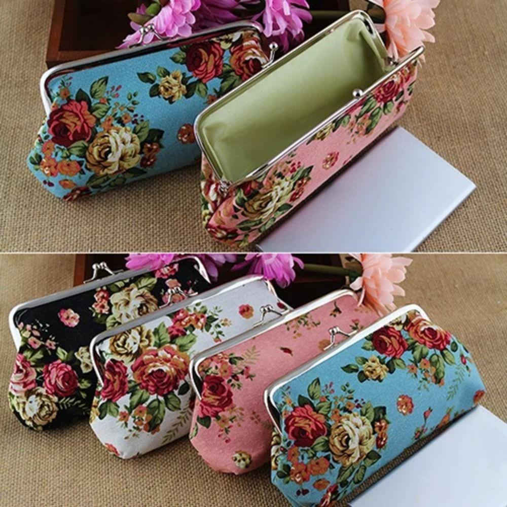 Floral Long Kiss Lock Wallet Retro Money Clutch Bag Creative Coin Purse  Outdoor