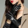 Women'S Autumn And Winter Leather Gloves Sheepskin Fashion Velvet Thick Warm Touch Screen Riding Cycling Windproof Driving Gloves