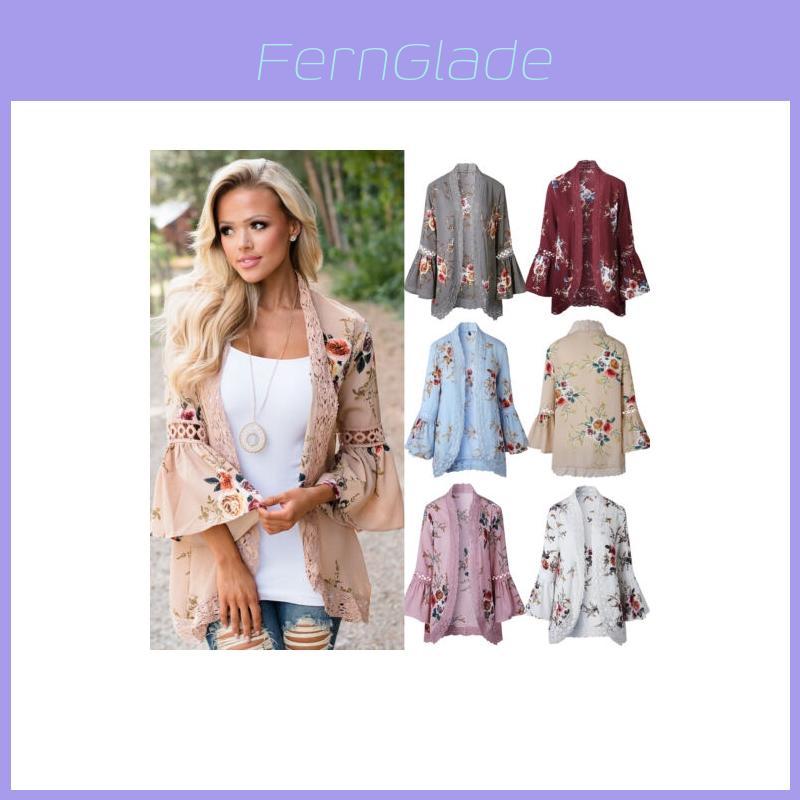 Femmes Dentelle Boho Floral Kimono Cardigan Dames Décontractée Tops Veste