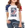 Kids Independence Day Graphic T-Shirt Short Sleeve Crew Neck Casual Tee with Patriotic Print and Star Pattern Sleeves for Boys and Girls