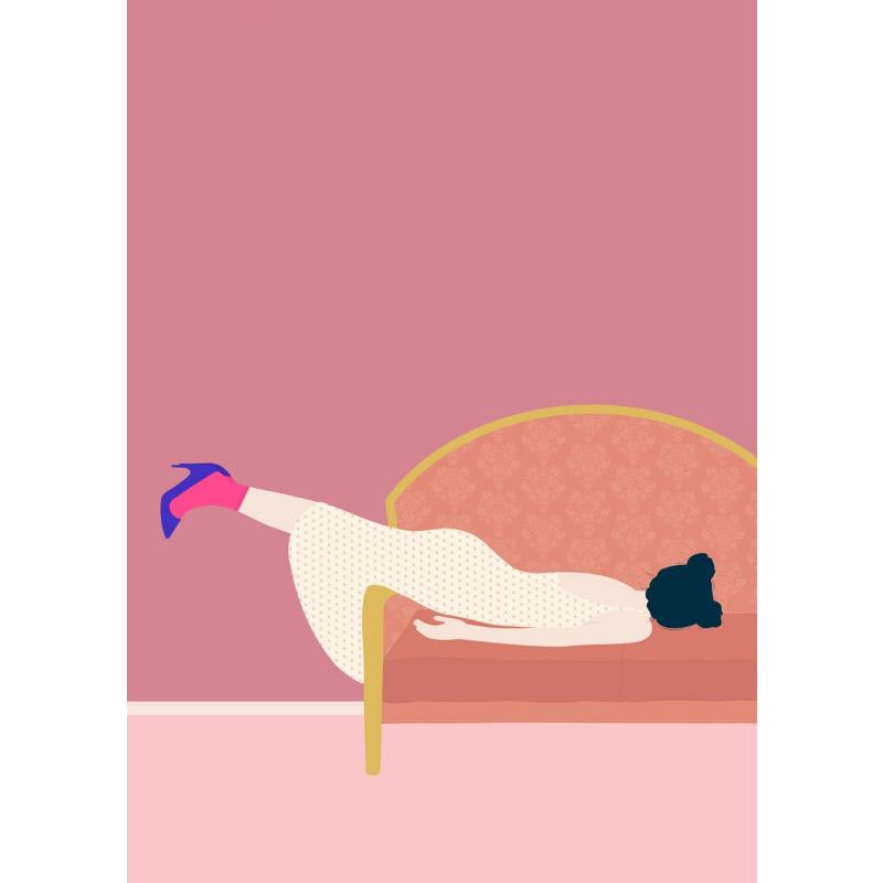 Abstrakte Kunst Frau Stimmung Sofa Dschungel Pyjamas Poster Leinwandmalerei Lustig Alltag Wandkunst Bild Wohnzimmer Heimdekoration