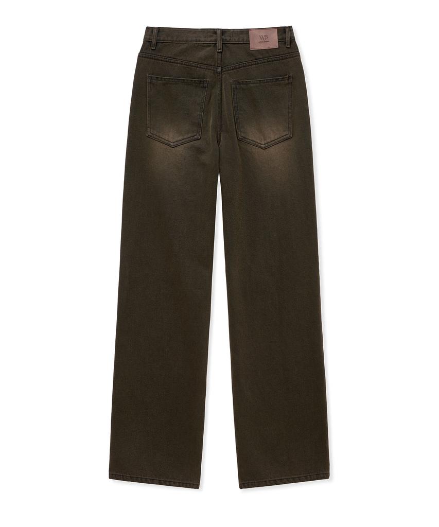 WEST GRAND BOULEVARD Drain Wide Washed Denim Pants Dark Amber