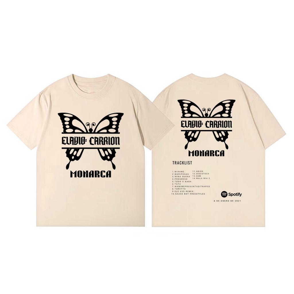 Rapper Eladio Carrion Monarca Album Print T Shirt Fashion Hip Hop Vintage Short Sleeve Tshirts Unisex Women Loose Cotton Tshirt