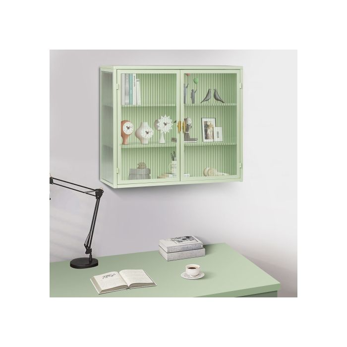 Armoire Murale Moderne À Double Porte Vitrée De 70 Cm Avec Espace De Rangement À Trois Niveaux (verte)