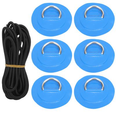6 Adet PVC D Halkalı Yama Elastik Halat Seti Paslanmaz Çelik D Halkalı Yama Bungee Kordon Seti Mavi