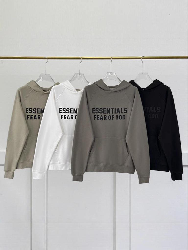 Double-Line Flocking Essentials High Street Letter Hoodie - Casual Loose Fit for Men & Couples