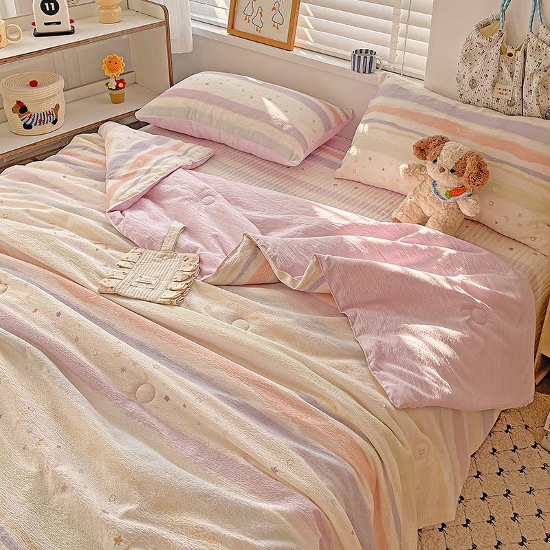 Double-Layer Gauze Summer Comforter Set: Single Piece, Machine Washable, Ideal for Air-Conditioned Rooms, Spring & Summer Use