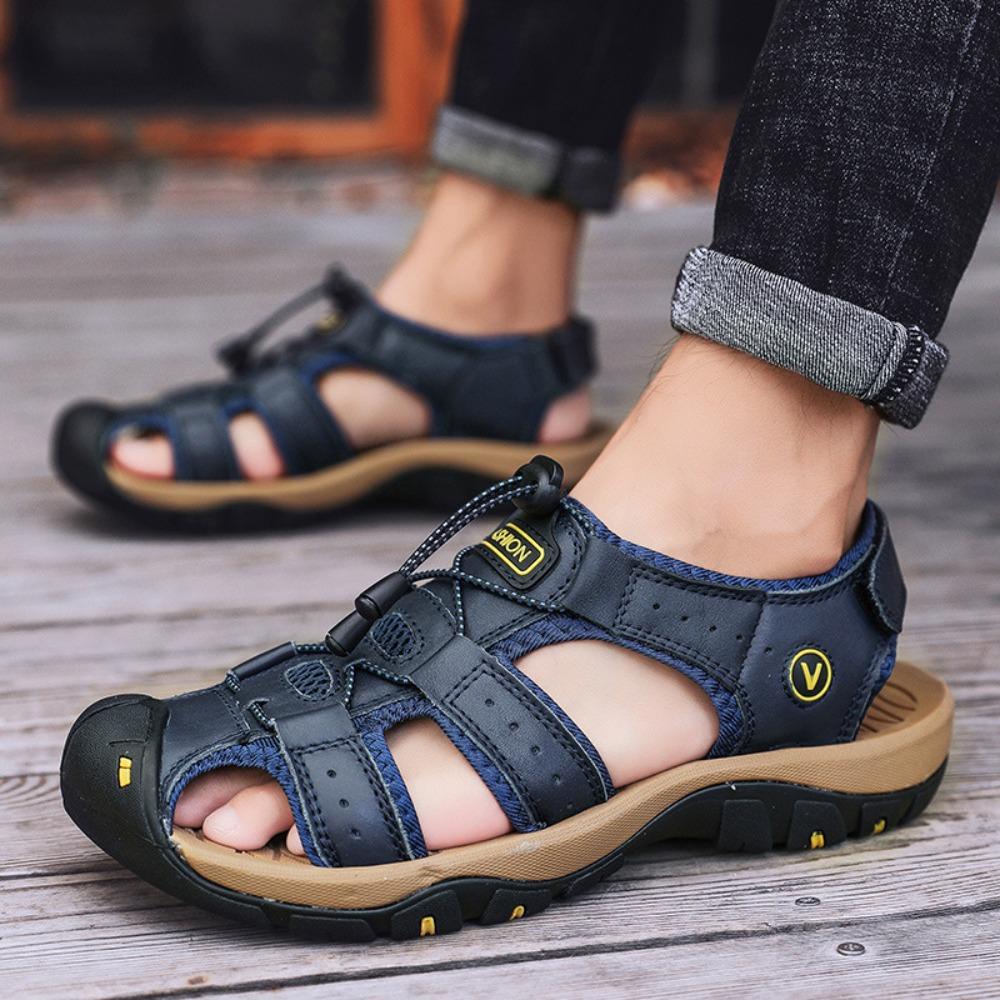 Summer Men's Big Size Outdoor Sandals Anti-Kick Rubber Sole Sports Beach Shoes