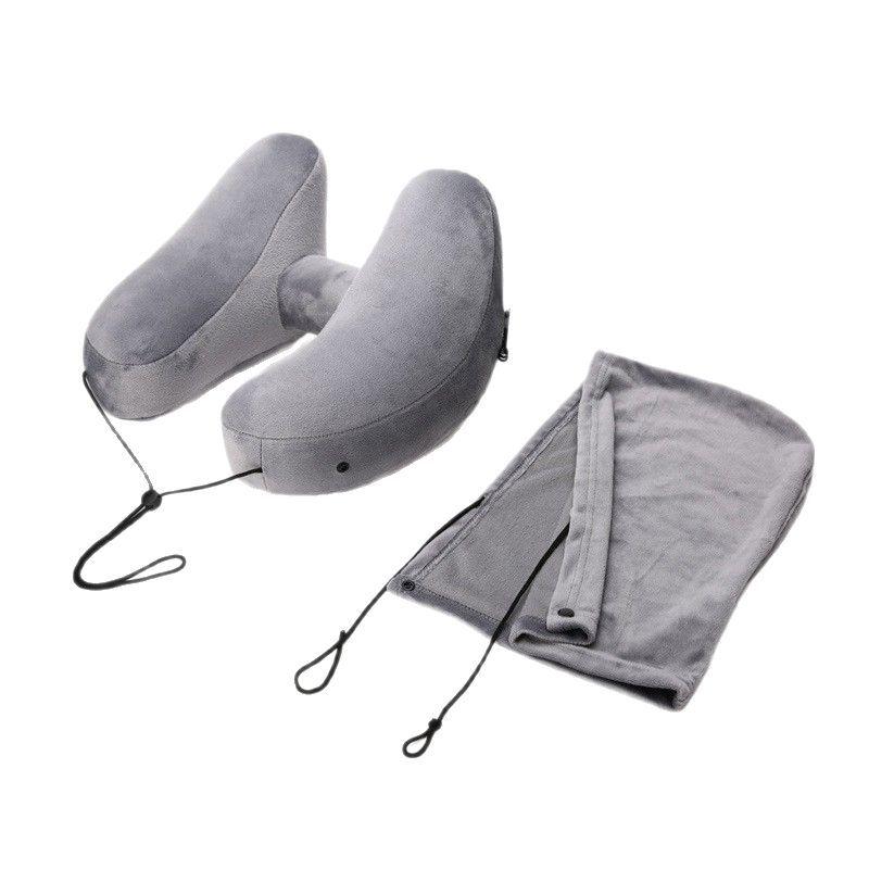 Cross-border H-shaped Crystal Velvet Inflatable Travel Pillow with Hat for Office and Portable Naps