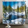 Christmas Shower Curtain Xmas Tree Winter Forest Snow Cute Snowman Bathroom Shower Curtain Waterproof Bath Curtain With Hook