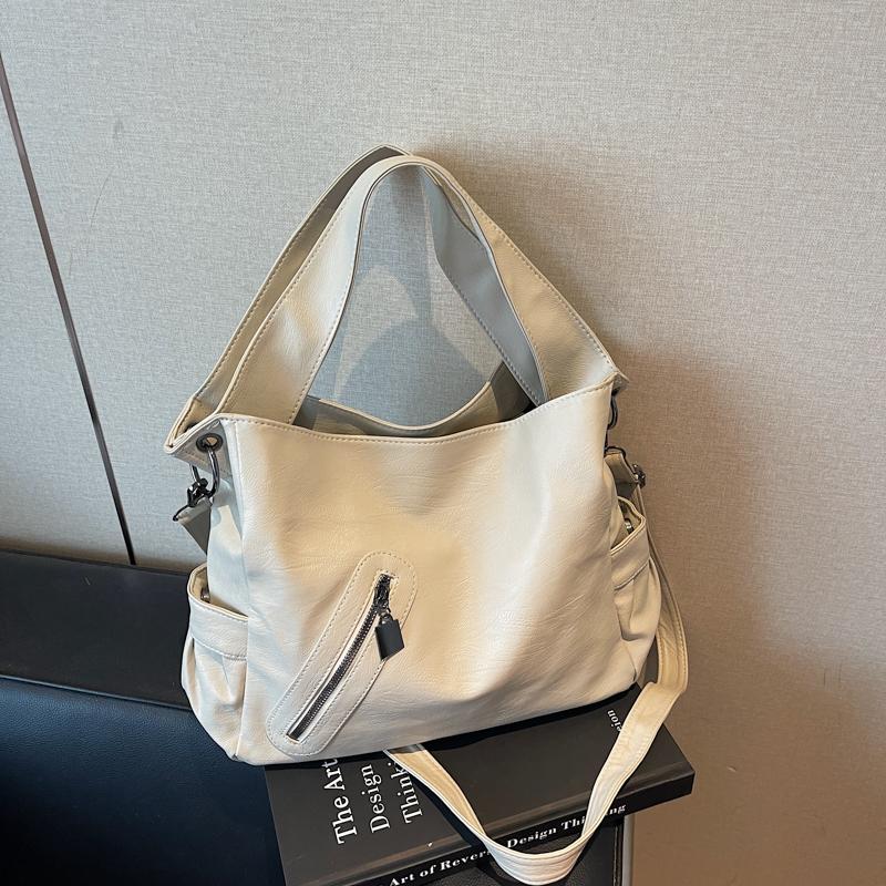 Damska skórzana torba tote w jednolitym kolorze, modna torba crossbody na jedno ramię, torebka codzienna o dużej pojemności, prosta codzienna torba na jedno ramię