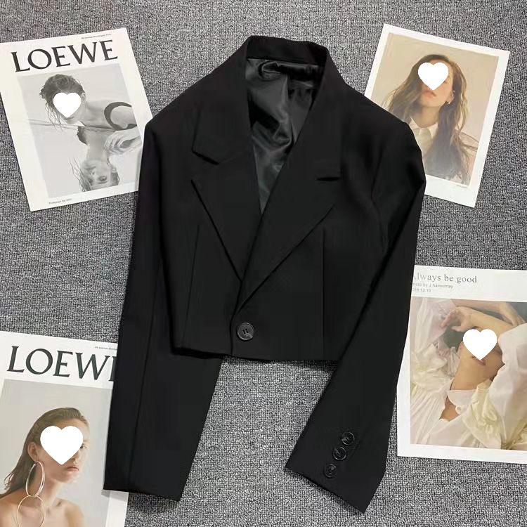 

2025 Women s Versatile Petite Solid Color Long Sleeve Short Suit Jacket Small чёрный