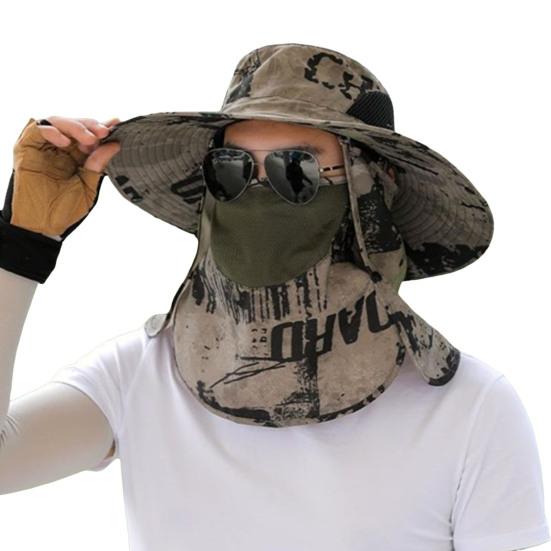 

Мужская рыбацкая шляпа с передней крышкой, большими полями, полой сеткой, камуфляжным принтом, защитой от ультрафиолета и солнечного света, быстросохнущая, отличная воздухопроницаемость, на открытом воздухе хаки