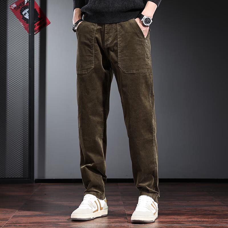 JieLeNuo Men's Corduroy Loose Straight-Leg Casual Pants
