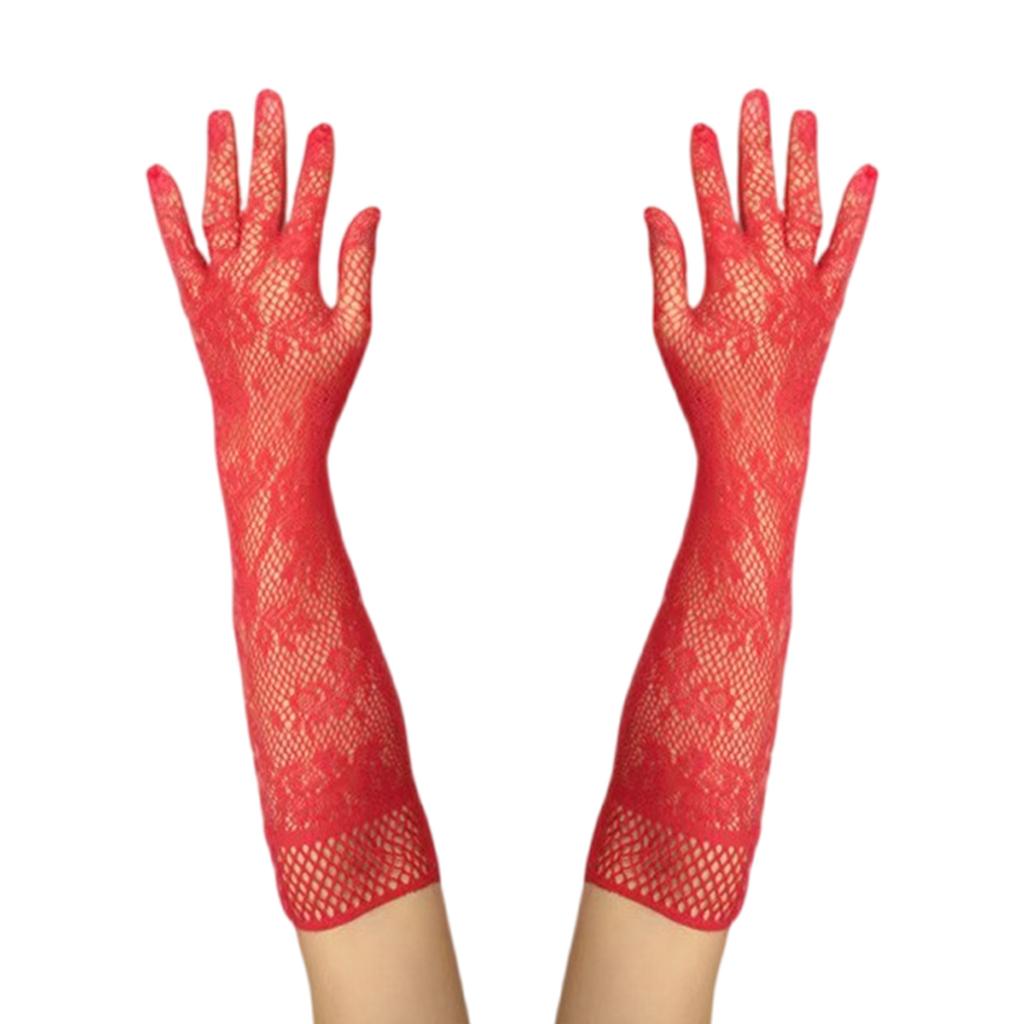 Women Lace Flower Gloves Breathable Net Arm Gloves for Theme Event Dress Masquerades Party Costume Handwear Accessories