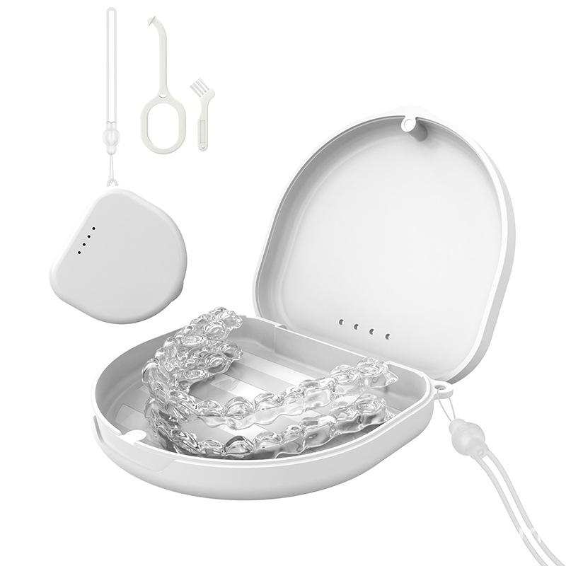 Portable Denture Tray Box Dental Retainer Box Case Plastic Teeth Container Denture Box False Teeth Protective Case With Lanyard