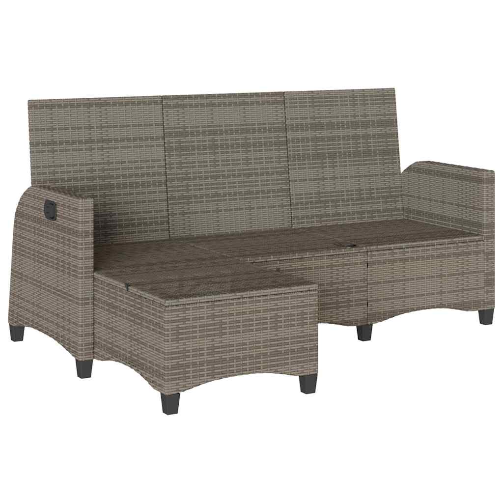 Garden Sofa with Reclining Function Cushions L Shaped Grey Poly Rattan