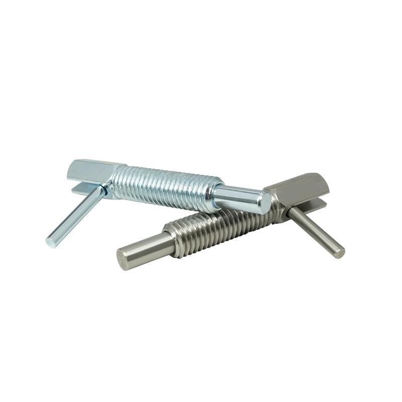 L-Shaped Knob Plunger with Coarse Thread Indexing Safety Pin - Stainless/Carbon Steel, Zinc-Plated.