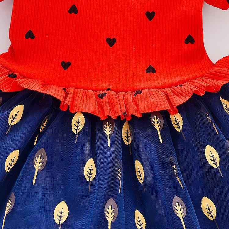 Summer Baby Girls Dress Heart Leaves Applique Patchwork Sundress with Ruffle Hem for Toddlers 1-3 Years