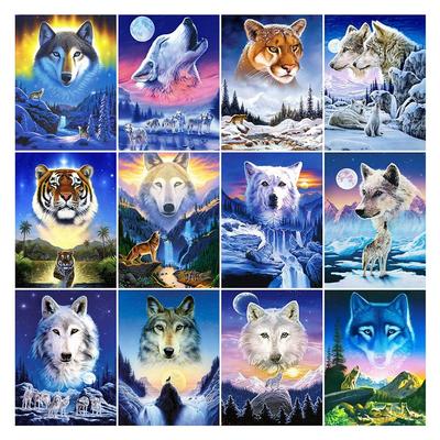 Diy 5d Full Diamond Painting Embroidery Animal Square Round Drill Forest Moonlight Wolf Mosaic Furniture Decoration Hobby Gift