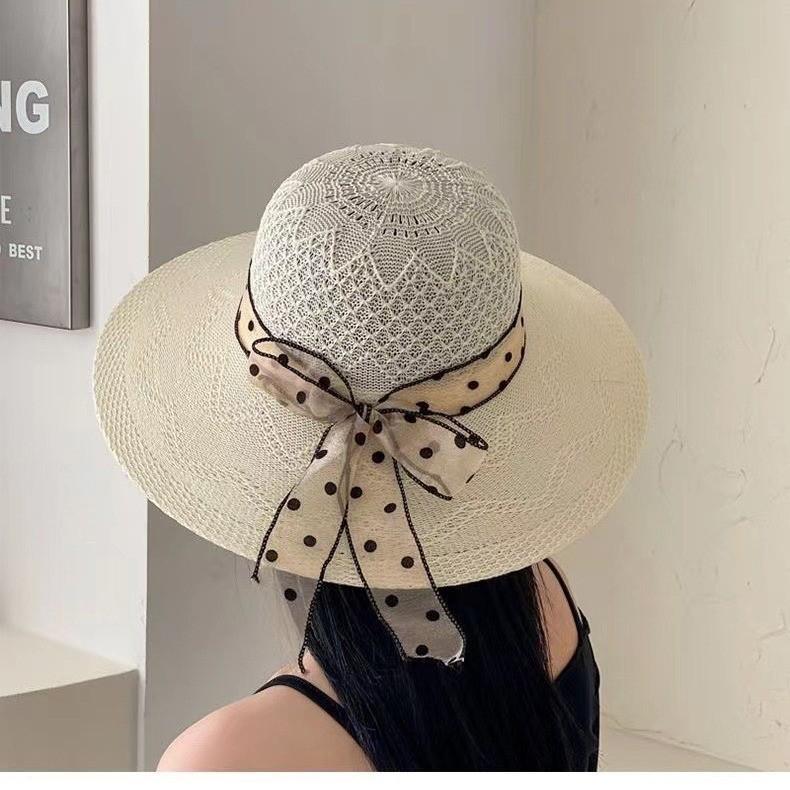 Sun Protection Hat For Women With Wide Brim And Butterfly Bow Summer Beach Beachwear