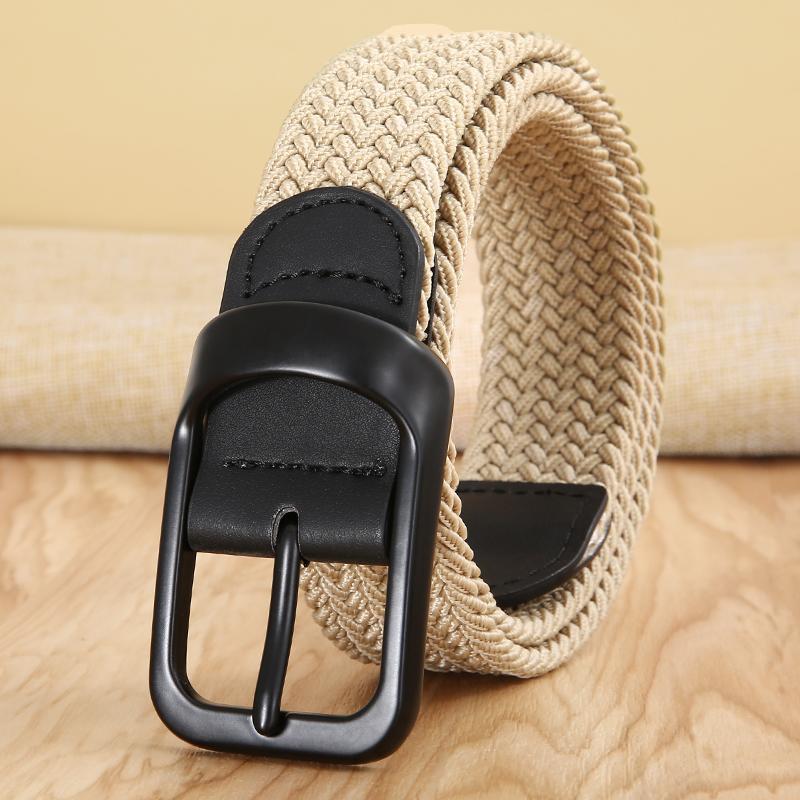 

Non-hole Punch-free MEN S AND WOMEN S Woven Belt Elastic Stretch Canvas Belt Female Korean Style Versatile Student Pants Belt бежевий