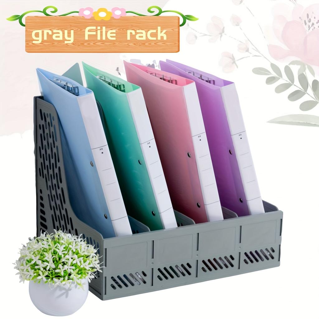 Detachable Large-Capacity Office File Organizer, Bookend, Four-Column File Divider for Desktop Document Storage