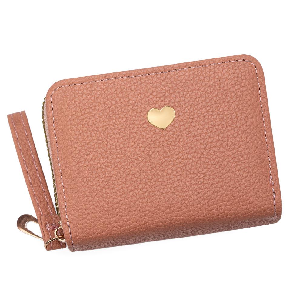 Compact Women's Heart Double Zipper Wallet with Card Slots and Hand Strap
