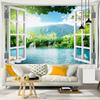 Scenery Outside the Window Tapestry Wall Hanging Sandy Beach Picnic Rug Camping Landscape Tapestries Pad Home Decor Wall Cloth