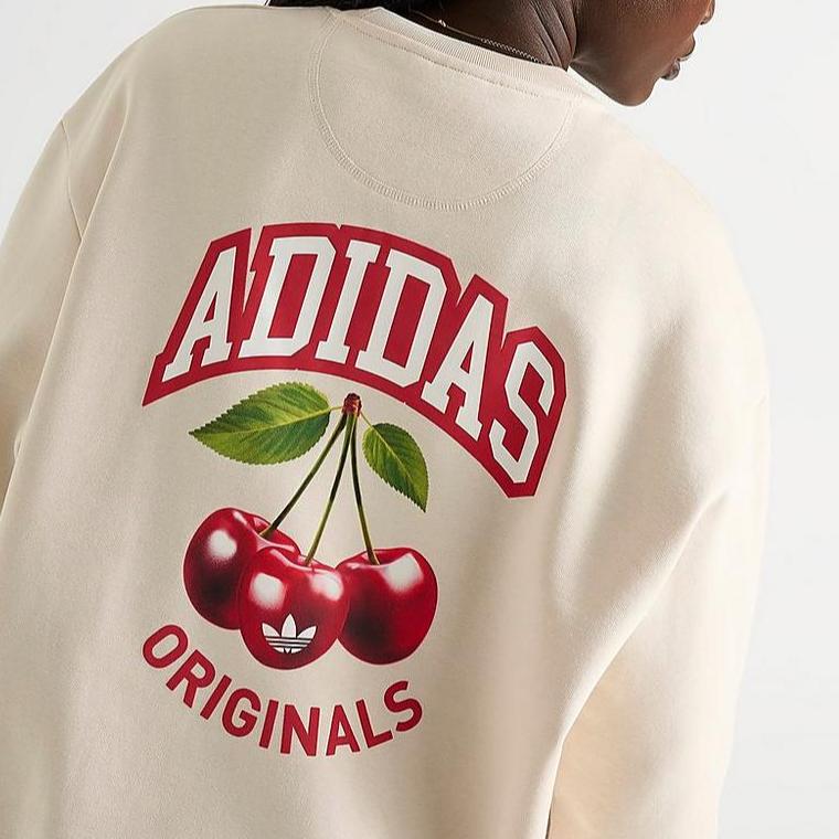 adidas Originals Ss25 Oversized Crewneck Sweatshirt Cherry Series Fashion Long Sleeve Sweatshirt Women Sweatshirt Off-White KC3004